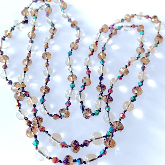 Vintage Aurora Borealis Crystal Hand Knotted Necklace - Picture 1 of 5
